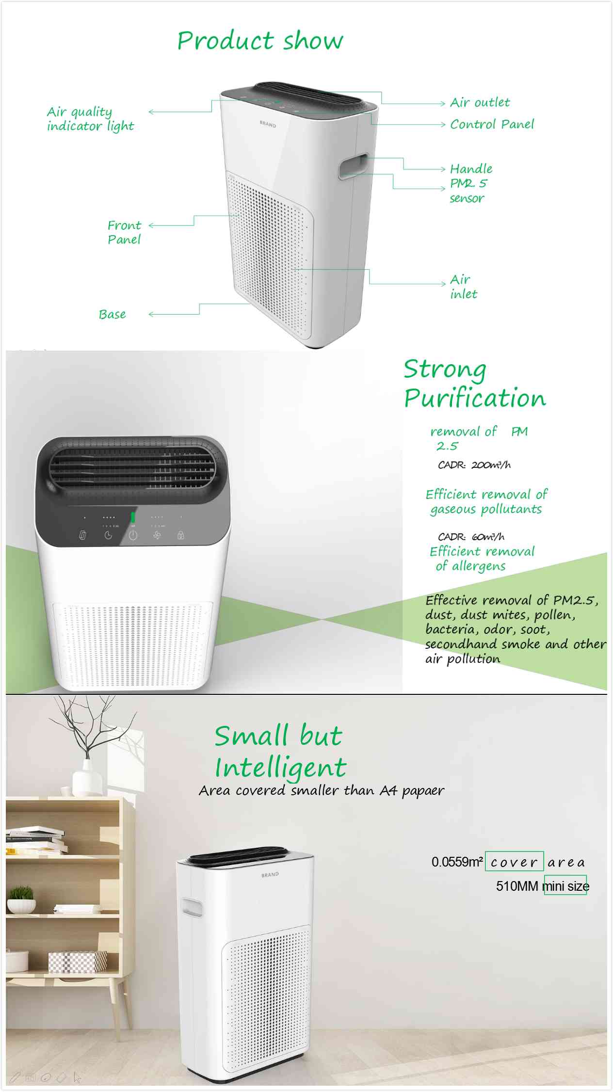 small mini air purifier without ionizer for office and bedroom